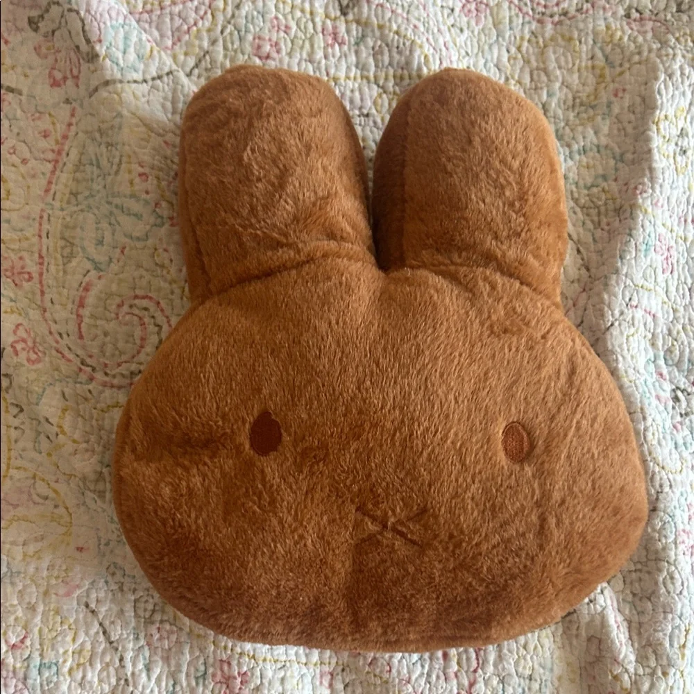 Plush Bunny Face Pillow - Soft Brown